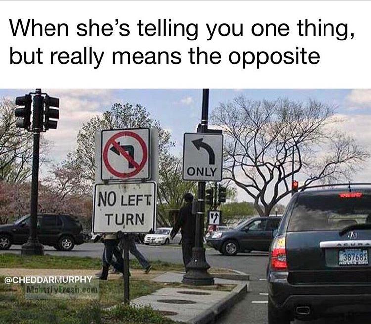 sign fail - When she's telling you one thing, but really means the opposite Only No Left Turn 387681 Mohsilyevesh com