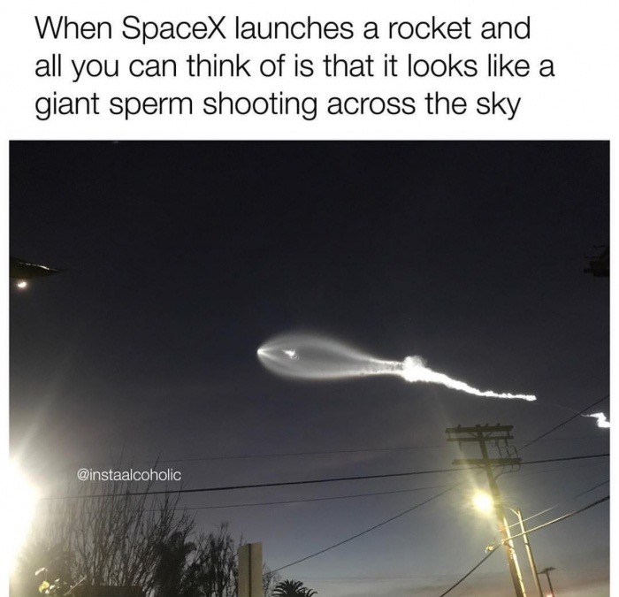 sky - When SpaceX launches a rocket and all you can think of is that it looks a giant sperm shooting across the sky