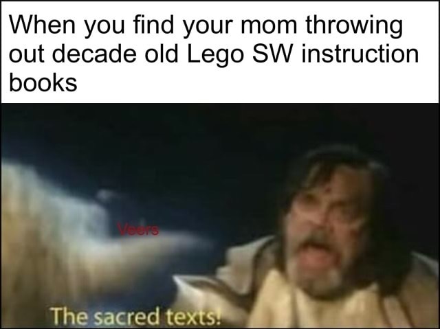 dank meme sacred texts meme - When you find your mom throwing out decade old Lego Sw instruction books Is The sacred texts.
