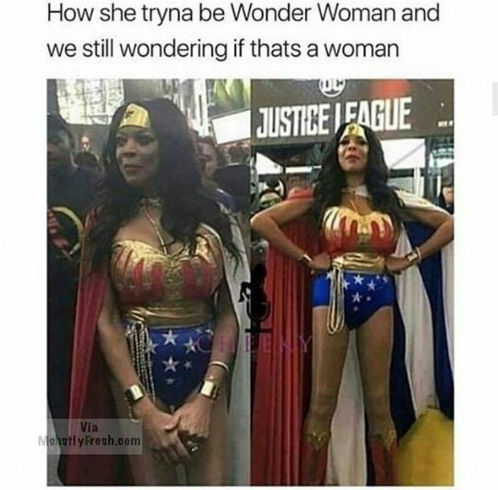 costume - How she tryna be Wonder Woman and we still wondering if thats a woman Justice League Via MohstlyFresh.com