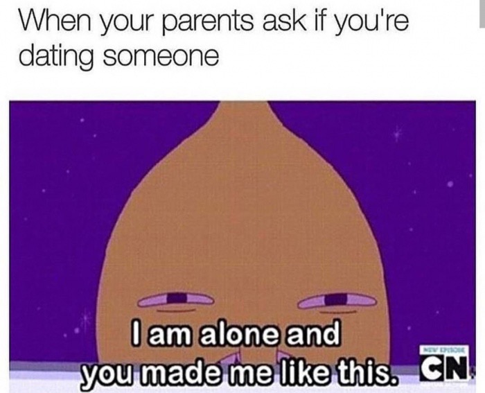 cartoon - When your parents ask if you're dating someone I am alone and you made me this. Cn