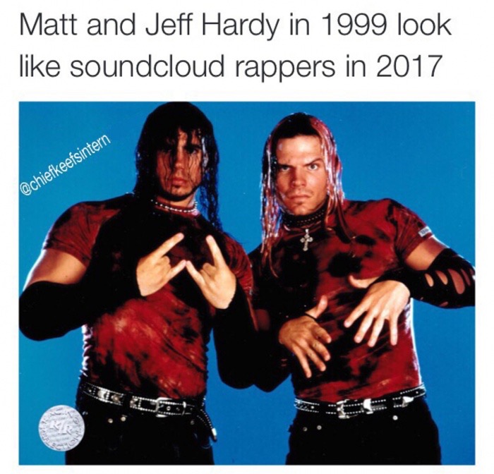 hardy boyz wwf - Matt and Jeff Hardy in 1999 look soundcloud rappers in 2017