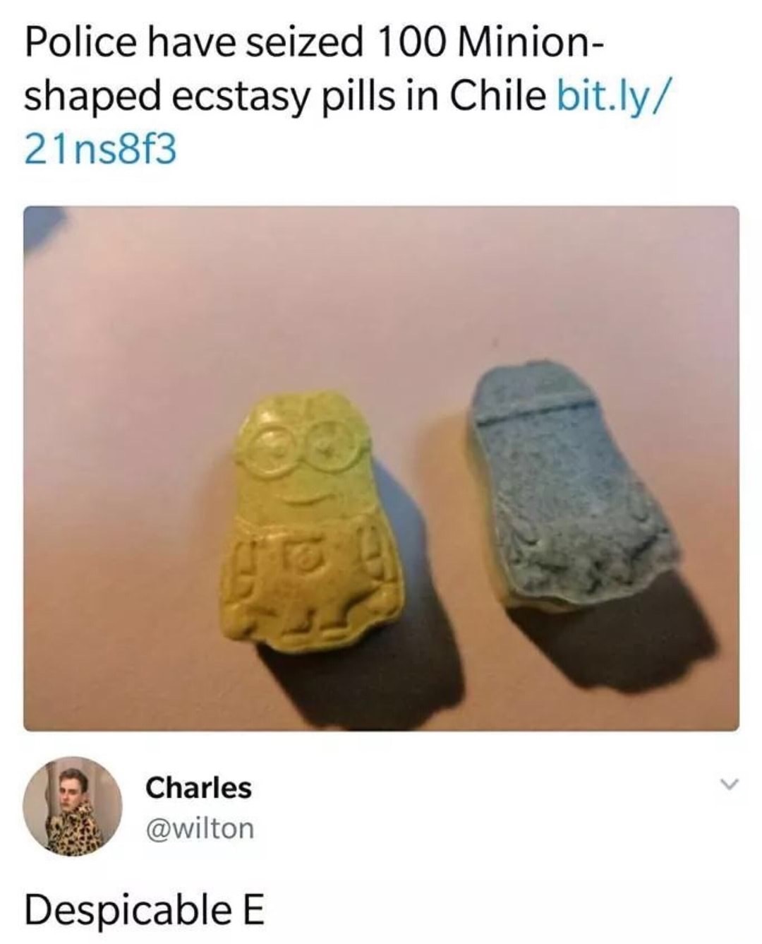 minions ecstasy - Police have seized 100 Minion shaped ecstasy pills in Chile bit.ly 21ns8f3 Charles Despicable E