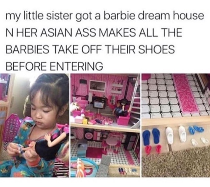 barbie life in the dreamhouse memes - my little sister got a barbie dream house N Her Asian Ass Makes All The Barbies Take Off Their Shoes Before Entering
