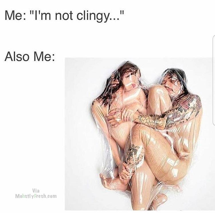 memes - human - Me "I'm not clingy..." Also Me Via Mohstly Fresh.com
