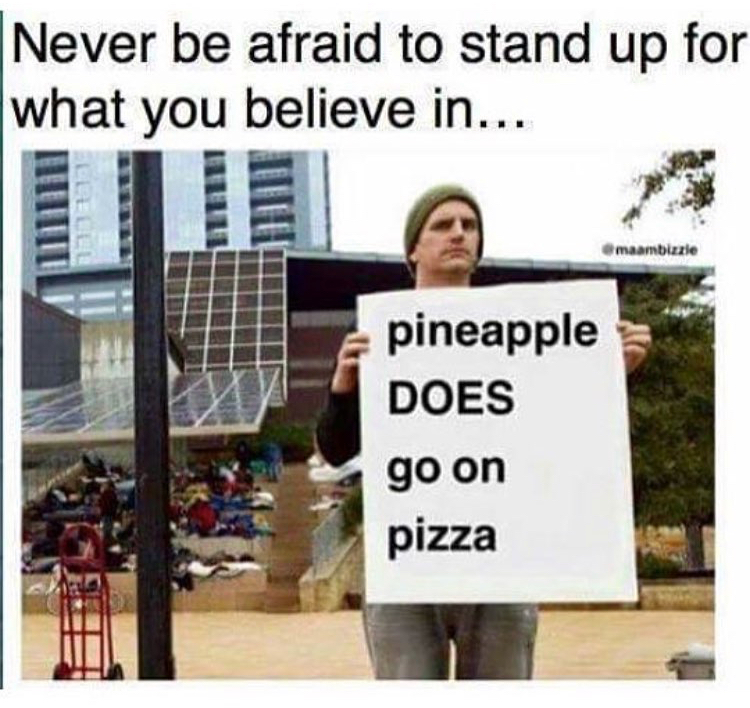 memes - never be afraid to stand up - Never be afraid to stand up for what you believe in... maambiare pineapple Does go on pizza