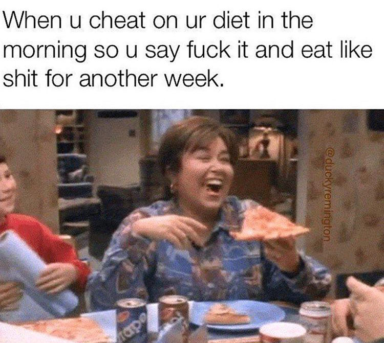 memes - roseanne gif - When u cheat on ur diet in the morning so u say fuck it and eat shit for another week.