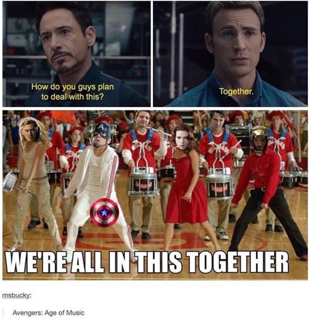 dank meme crazy avengers - How do you guys plan to deal with this? Together. We'Re All In This Together msbucky Avengers Age of Music