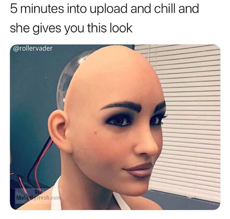 sex robot - 5 minutes into upload and chill and she gives you this look Mohst fresh.com