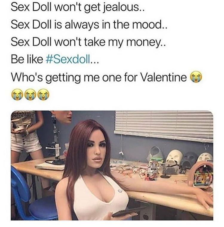 valentine sex doll meme - Sex Doll won't get jealous.. Sex Doll is always in the mood.. Sex Doll won't take my money.. Be ... Who's getting me one for Valentine