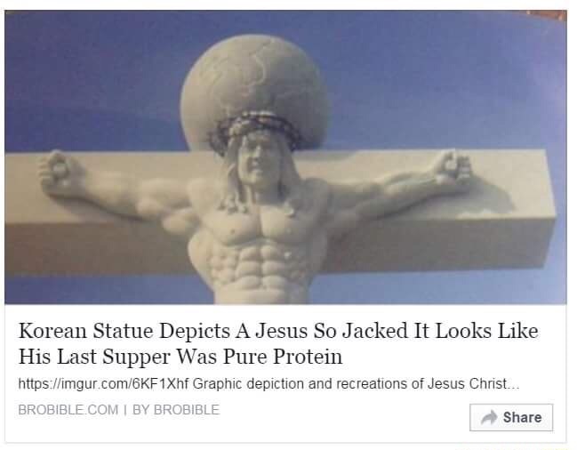 korean jesus - Korean Statue Depicts A Jesus So Jacked It Looks His Last Supper Was Pure Protein Graphic depiction and recreations of Jesus Christ... Brobible.Com I By Brobible