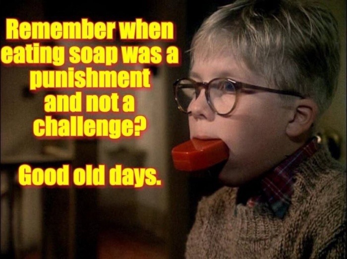 photo caption - Remember when eating soap was a punishment and not a challenge? Good old days.