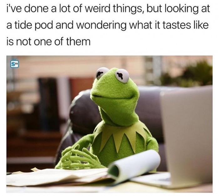 funny memes kermit - i've done a lot of weird things, but looking at a tide pod and wondering what it tastes is not one of them