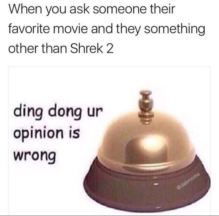 material - When you ask someone their favorite movie and they something other than Shrek 2 ding dong ur opinion is wrong
