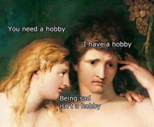 you need a hobby being sad is not a hobby - You need a hobby I have a hobby Being sad isn't a hobby