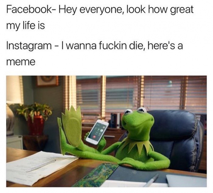 if you call me from a private number - Facebook Hey everyone, look how great my life is Instagram I wanna fuckin die, here's a meme