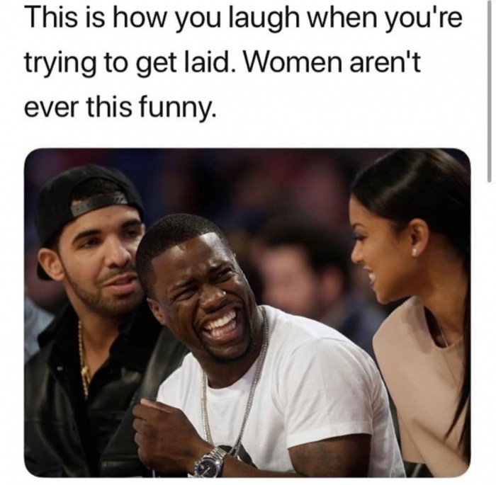 memes - drake kevin hart - This is how you laugh when you're trying to get laid. Women aren't ever this funny.