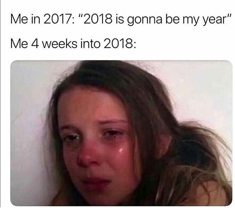 2018 2019 memes - Me in 2017 "2018 is gonna be my year" Me 4 weeks into 2018