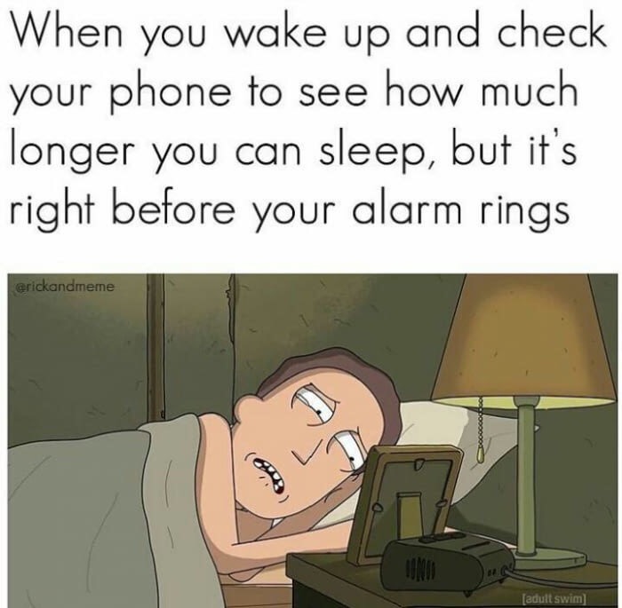 jerry rick and morty meme - When you wake up and check your phone to see how much longer you can sleep, but it's right before your alarm rings erickandmeme Doo adult swim