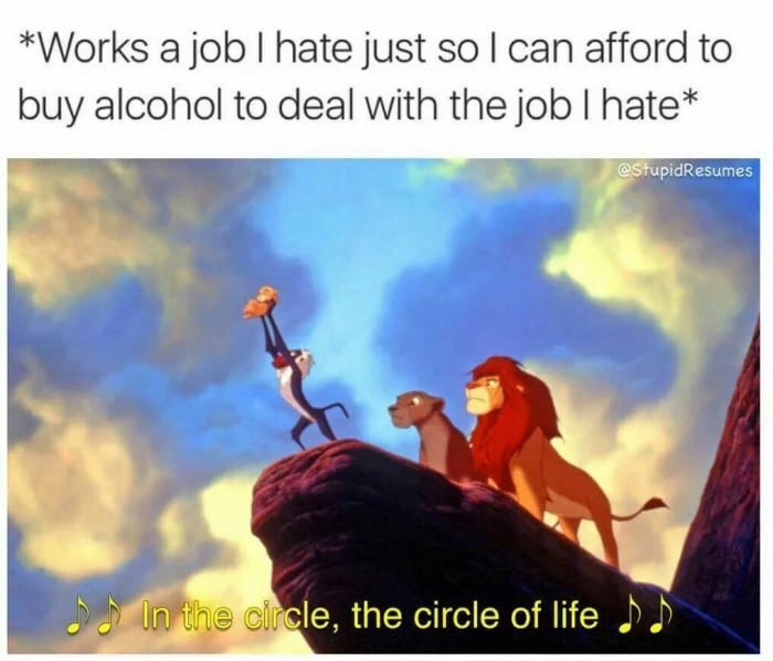 lion king circle of life - Works a job I hate just so I can afford to buy alcohol to deal with the job I hate Os In the circle, the circle of life