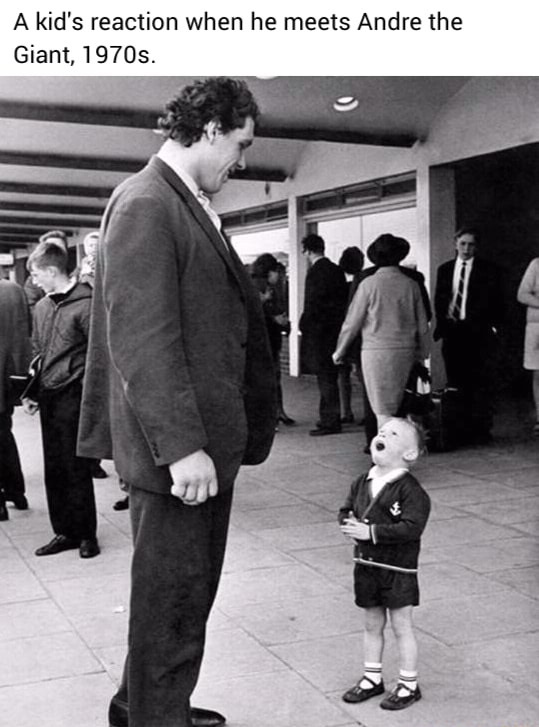 andre the giant little boy - A kid's reaction when he meets Andre the Giant, 1970s.