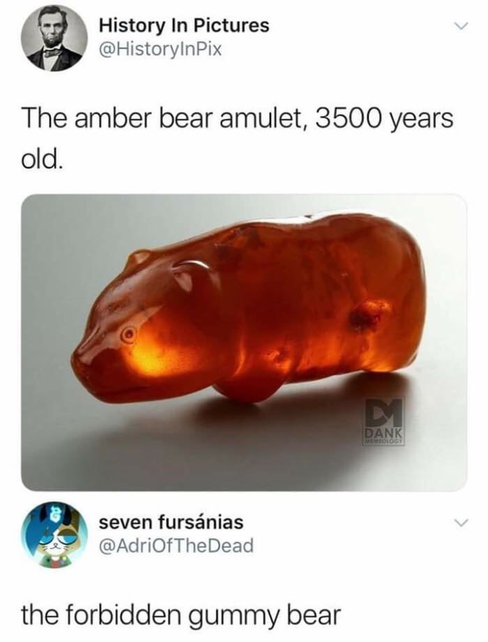 forbidden gummy bear - History In Pictures The amber bear amulet, 3500 years old. Dank Voto seven fursnias the forbidden gummy bear