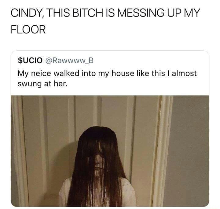 long hair - Cindy, This Bitch Is Messing Up My Floor $Ucio My neice walked into my house this I almost swung at her.