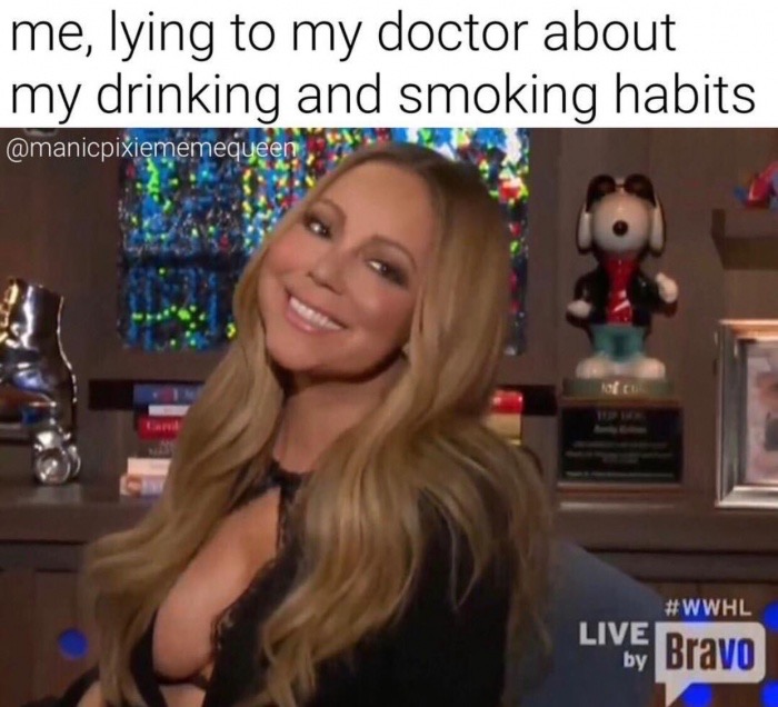 blond - me, lying to my doctor about my drinking and smoking habits Liv Bravo