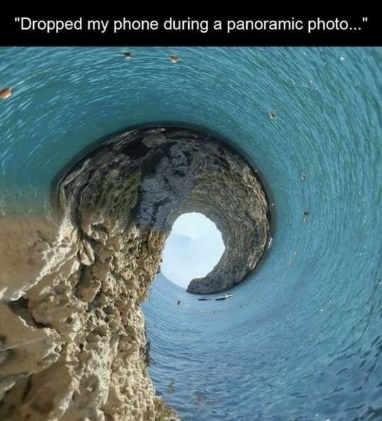 someone dropping their phone - "Dropped my phone during a panoramic photo...",