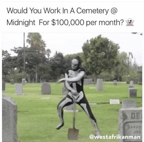 funeral funny gif - Would You Work In A Cemetery @ Midnight For $100,000 per month? Sarar