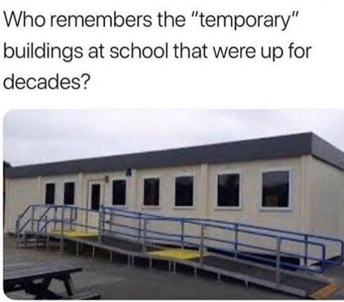 public school memes - Who remembers the "temporary" buildings at school that were up for decades?