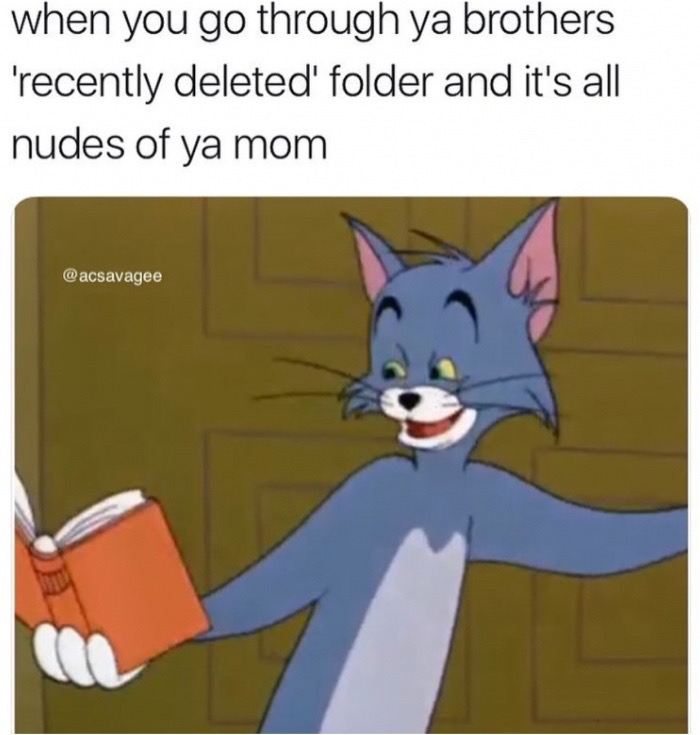 tom and jerry memes - when you go through ya brothers 'recently deleted' folder and it's all nudes of ya mom
