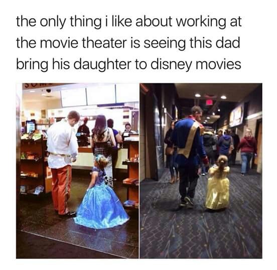 dad bringing daughter to disney movies - the only thing i about working at the movie theater is seeing this dad bring his daughter to disney movies