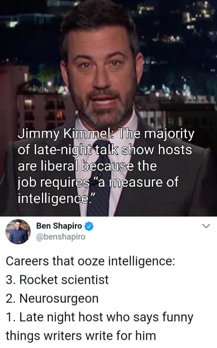 Meme roasting Jimmy Kimmel about bragging his job requires smarts