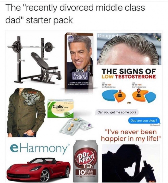 divorced dad starter pack - The "recently divorced middle class dad" starter pack Douggiehouse La Men Touch Of Gray The Signs Of Low Testosterone The Signs One Get Regno Fort Muller SoO Hen w Testosterone 708OHEN Teone Cialis 20mg Can you get me some pot?