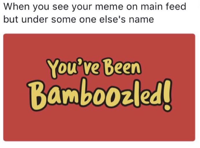 you ve been bamboozled meme - When you see your meme on main feed but under some one else's name You've Been Bamboozled!
