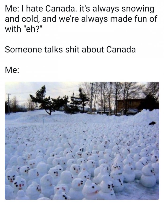global warming snow meme - Me I hate Canada. it's always snowing and cold, and we're always made fun of with "eh?" Someone talks shit about Canada Me