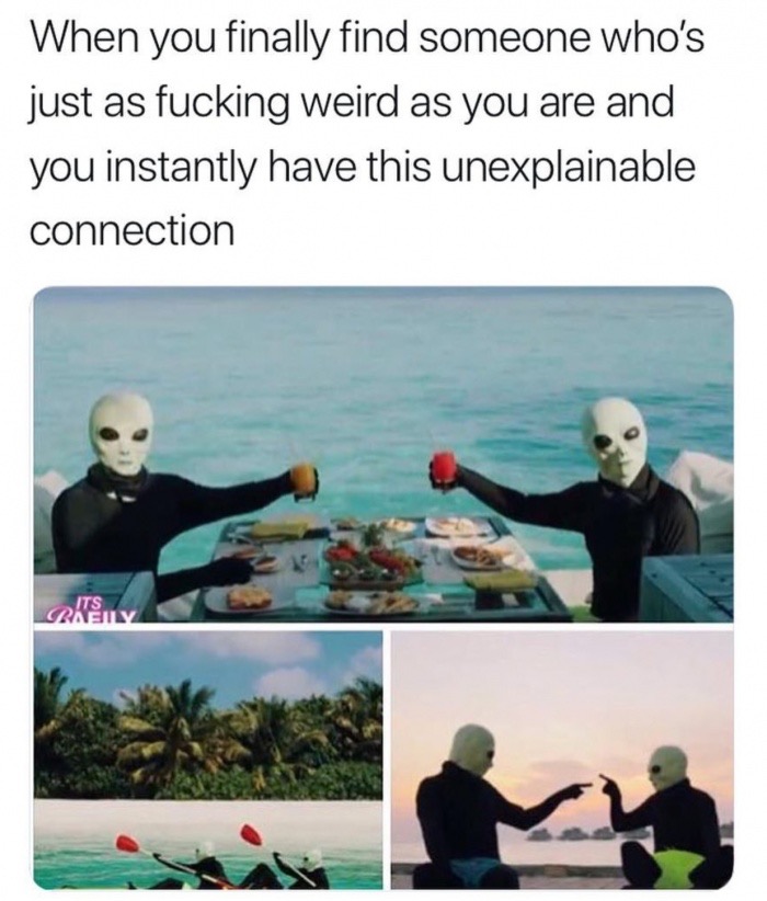 you meet someone just as weird - When you finally find someone who's just as fucking weird as you are and you instantly have this unexplainable connection Cits Raeily