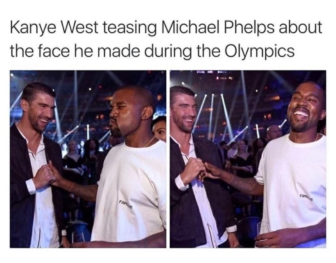 presentation - Kanye West teasing Michael Phelps about the face he made during the Olympics