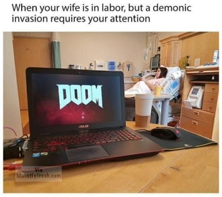 display device - When your wife is in labor, but a demonic invasion requires your attention Doom Mohstly Fresh.com