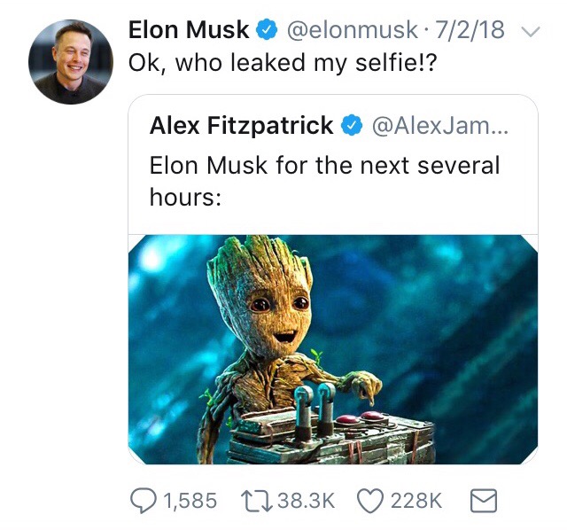 guardians of the galaxy funny - Elon Musk 7218V Ok, who leaked my selfie!? Alex Fitzpatrick ... Elon Musk for the next several hours 1,585 9