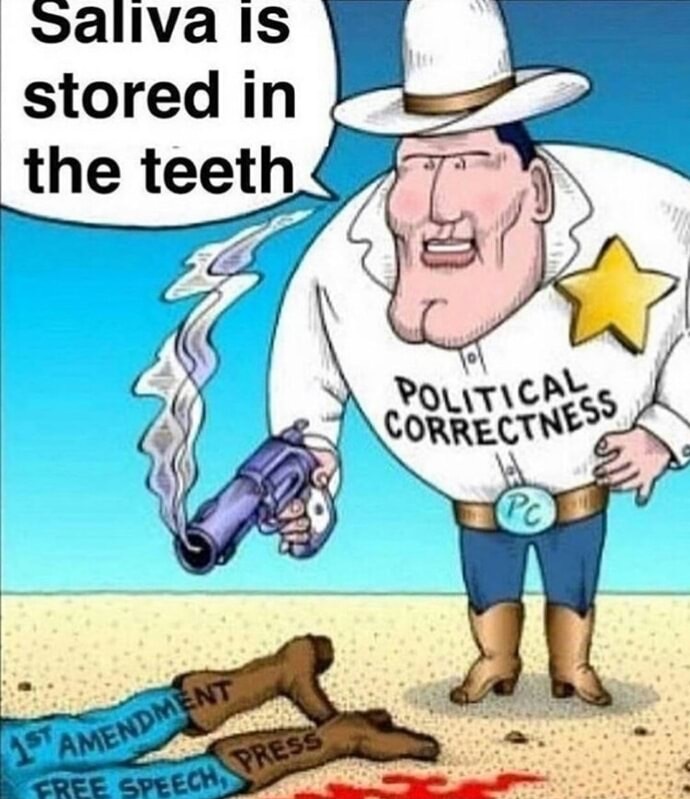 political correctness cartoon - Saliva is stored in the teeth Political Correctness 1 Amendme Free Speech