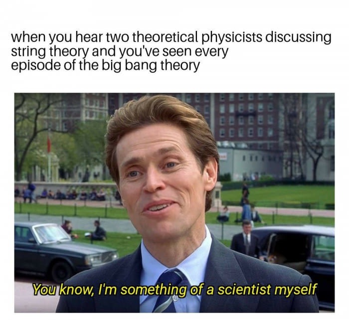 you know i m something of a scientist myself - when you hear two theoretical physicists discussing string theory and you've seen every episode of the big bang theory Eeeed You know, I'm something of a scientist myself