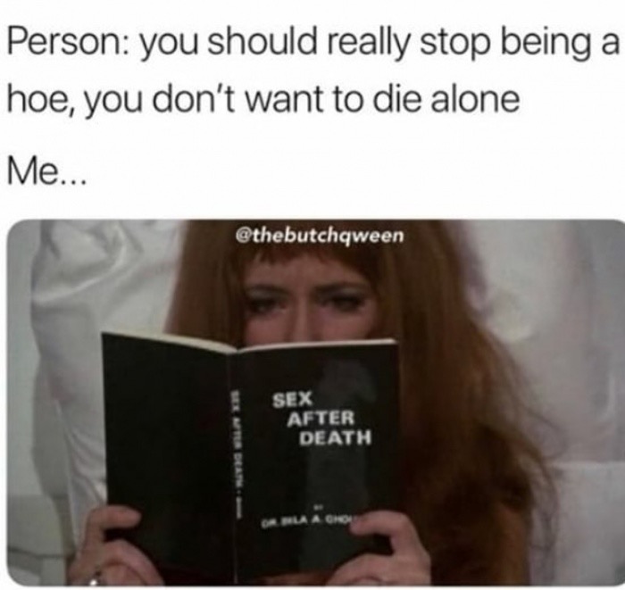 hoe life meme - Person you should really stop being a hoe, you don't want to die alone Me... Sex After Death Hurch