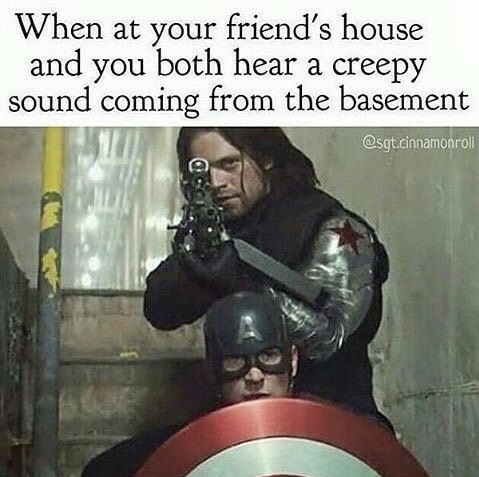 dank meme steve rogers bucky barnes civil war - When at your friend's house and you both hear a creepy sound coming from the basement .cinnamonroll