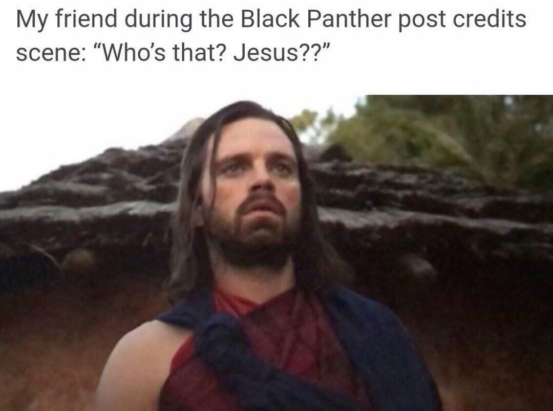 winter soldier memes - My friend during the Black Panther post credits scene "Who's that? Jesus??"