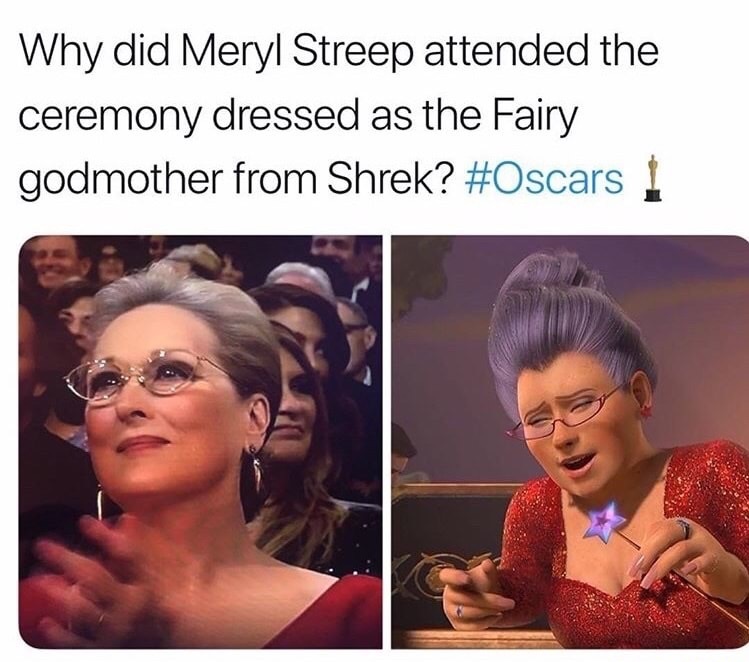 Why did Meryl Streep attended the ceremony dressed as the Fairy godmother from Shrek? 1