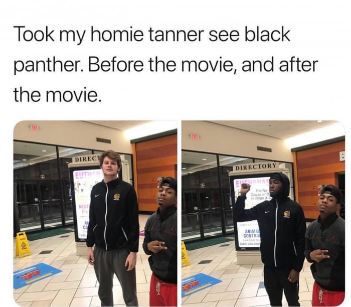 took my homie tanner to see black panther - Took my homie tanner see black panther. Before the movie, and after the movie. Direct Directory Citt Culus Do Dec Animal Control