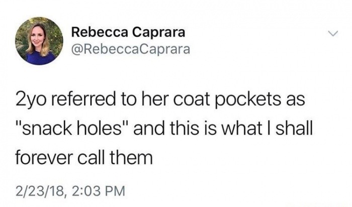 smile - Rebecca Caprara 2yo referred to her coat pockets as "snack holes" and this is what I shall forever call them 22318,