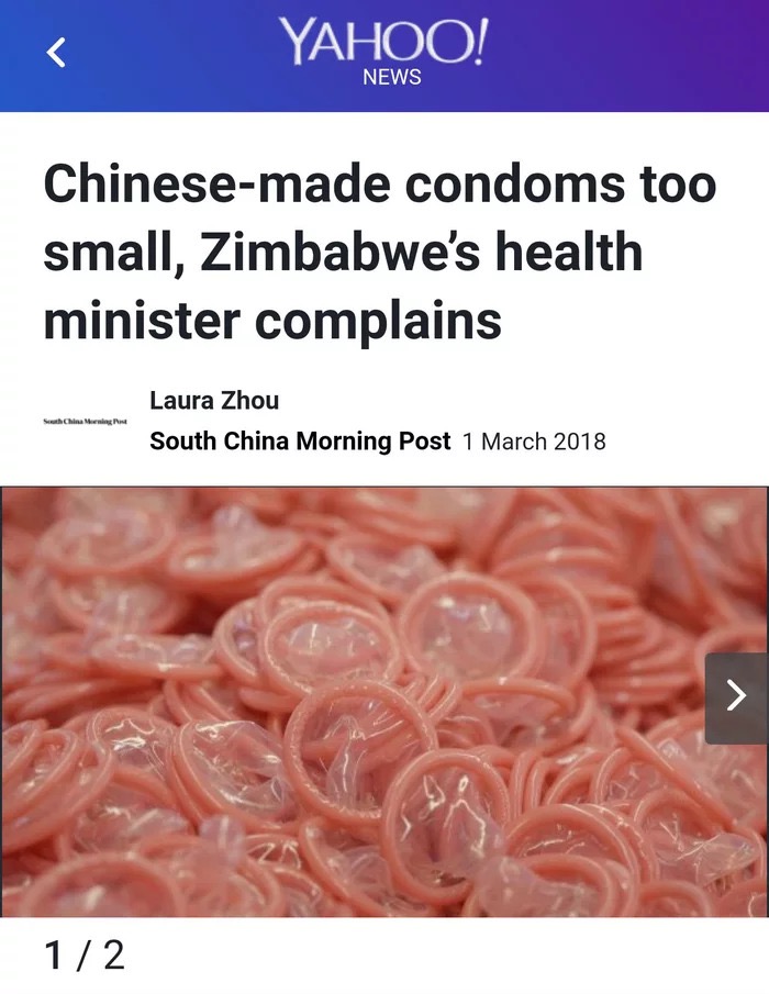 meme stream - new year condom - Yahoo! News Chinesemade condoms too small, Zimbabwe's health minister complains Schic Laura Zhou South China Morning Post 12